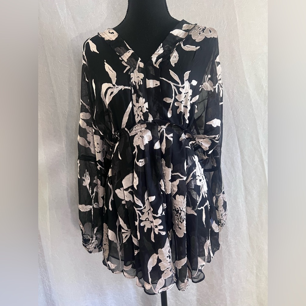 Lane Bryant Black and White Floral Blouse